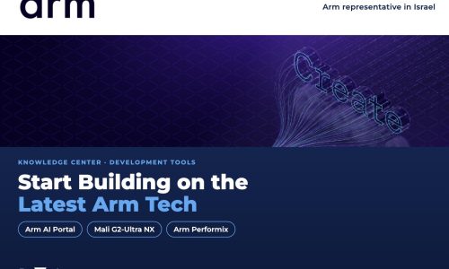 Arm Create banner with the headline Start Building on the Latest Arm Tech and the topics Arm AI Portal, Mali G2-Ultra NX and Arm Performix, from Pertech, Arm representative in Israel